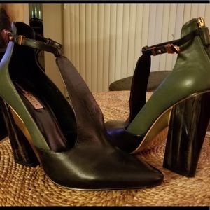 NBW leather army green and black high heels